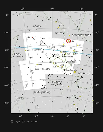 Der locker gestreute offene Sternhaufen Messier 18 im Sternbild Schütze